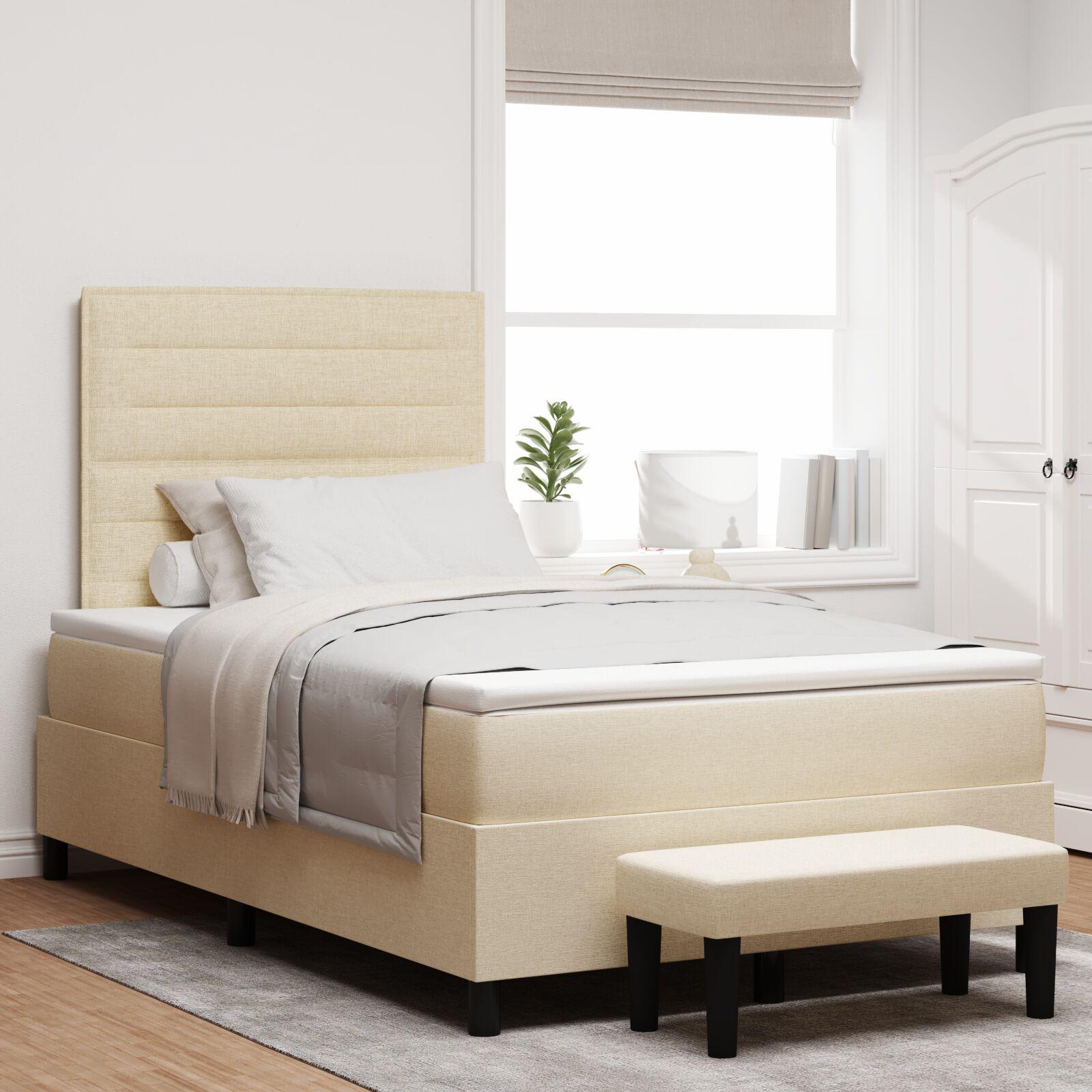 Box Spring Seng med Madras & Bænk Creme 120x200 cm Stof