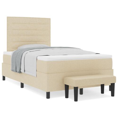 Box Spring Seng med Madras & Bænk Creme 120x200 cm Stof