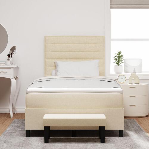 Box Spring Seng med Madras & Bænk Creme 120x200 cm Stof