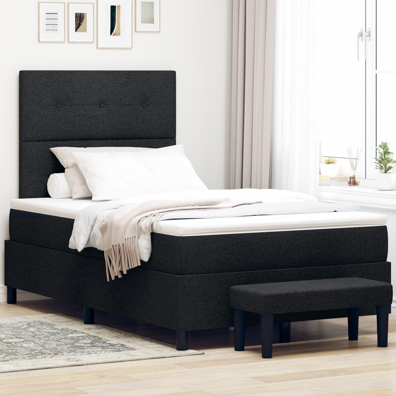 Box spring seng med pude med hovedgærde Sort 120 x 200 cm Stof