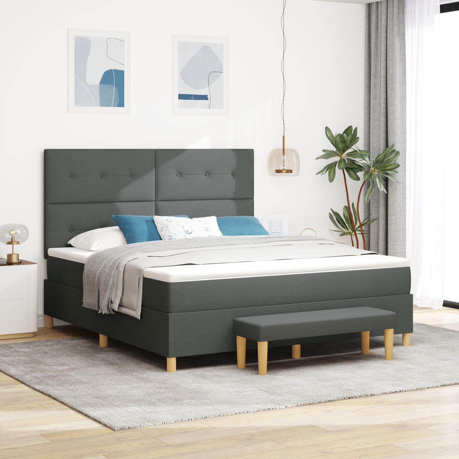 Box spring seng med hovedgærde Mørkegrå 180 x 200 cm Stof