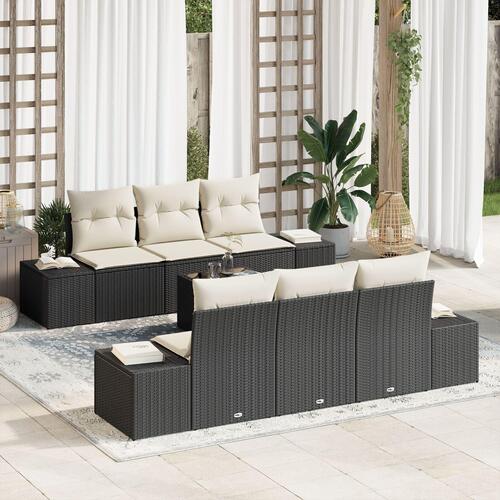 Have Sofa Sæt 7 Stk Sort og Hvid Rattan, Polyester
