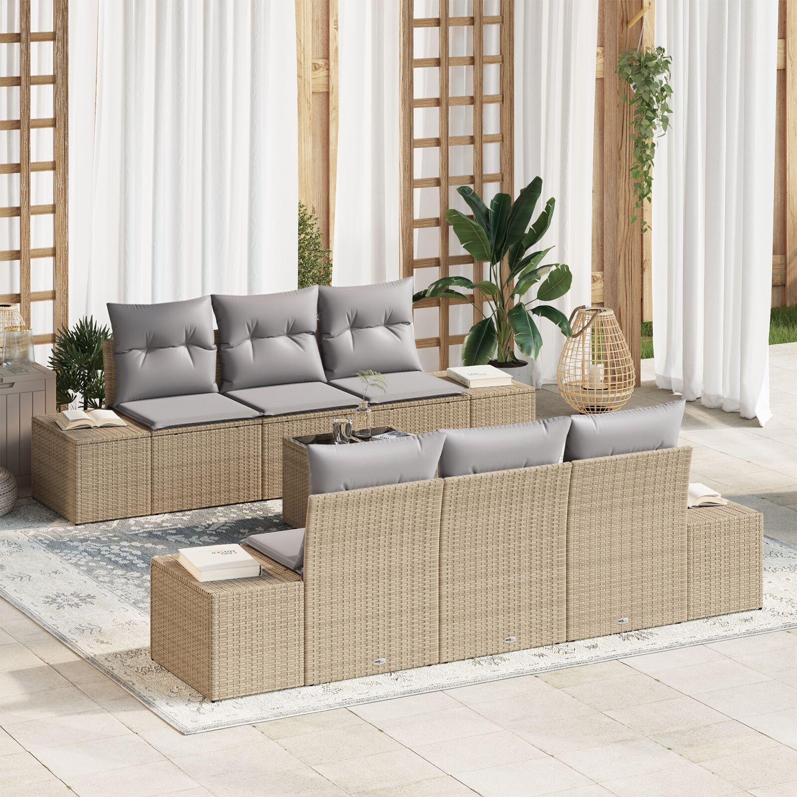 Havesofa Sæt med pude 7 stk Beige og grå 55 x 55 x 37 cm
