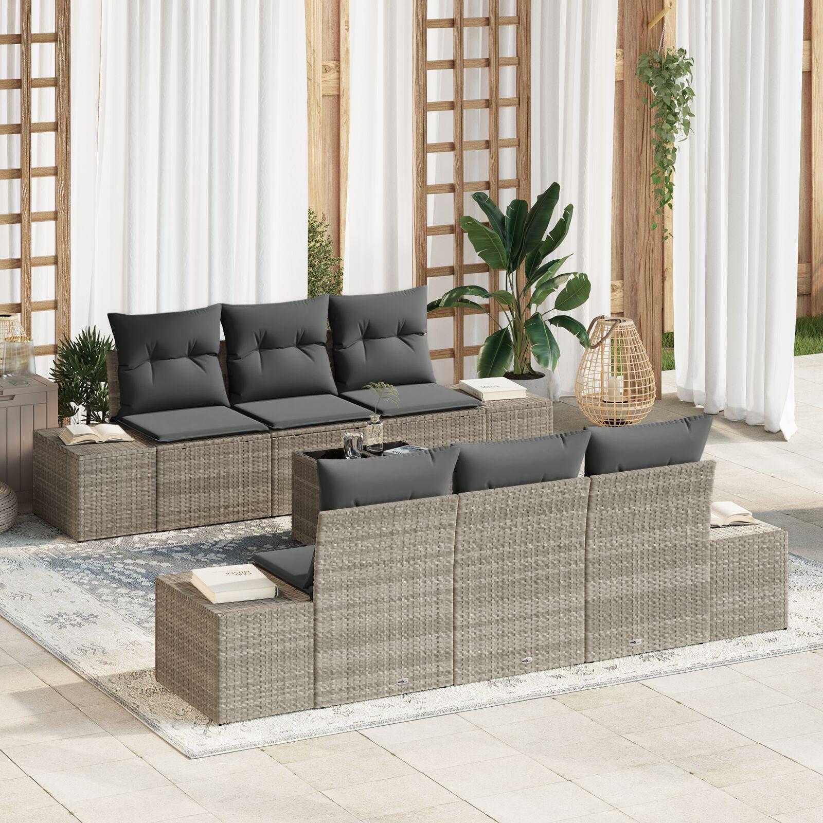 Havesofa Sæt med pude 7 stk Lysegrå og mørkegrå 55 x 55 x 37 cm