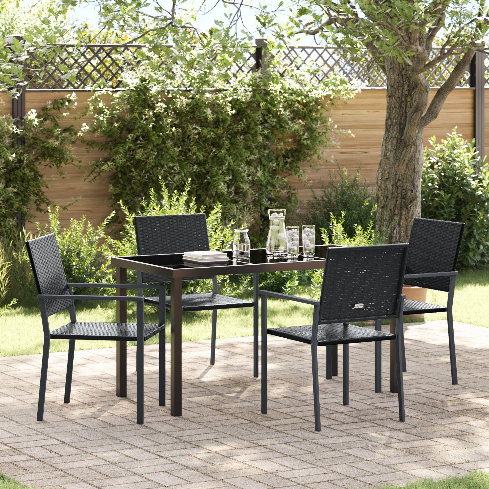 Have spisebordssæt 5 dele - sort PE rattan, 4 pladser