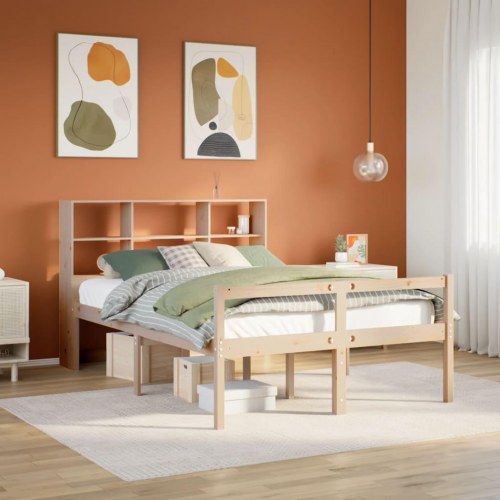Seng med reol uden madras 120x190 cm massivt fyrretræ