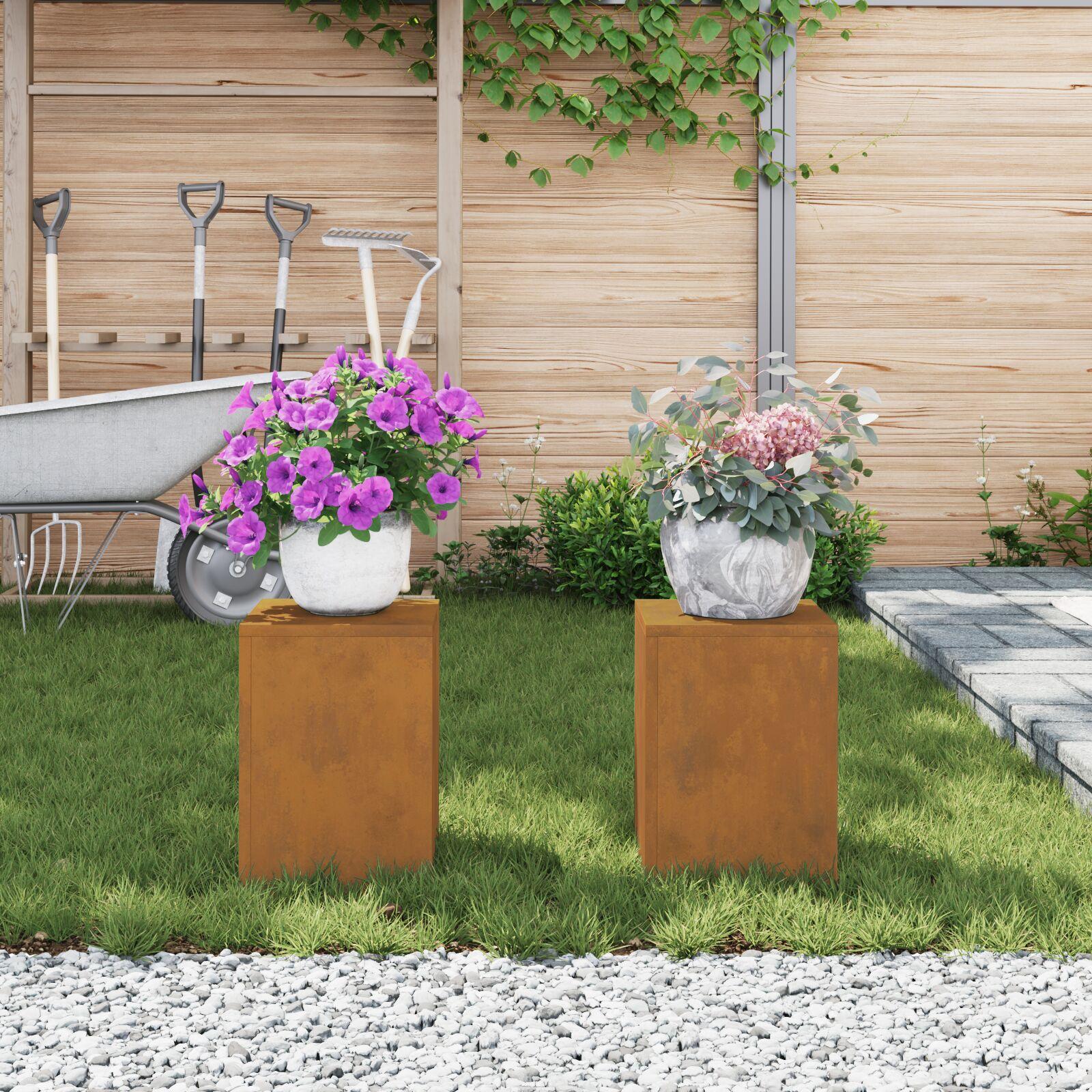 Planteholdere 2 stk Rusten 24 x 24 x 35 cm Forvitret stål