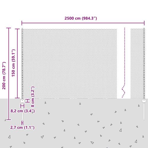 Havehegn Sæt Sæt af 2 Grå Pulverlakeret Stål 25 x 1.5 m