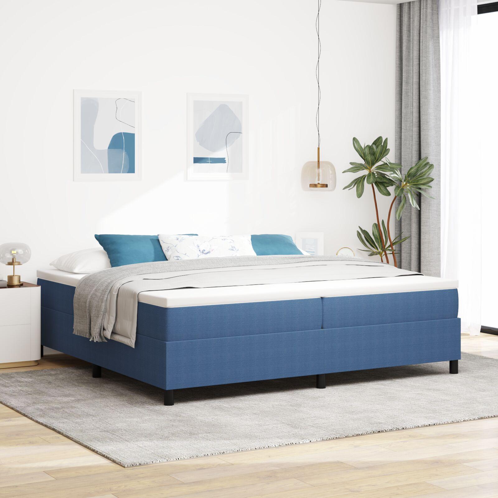 Kontinentalseng Blå og Hvid 203 x 200 x 60 cm Corduroy stof