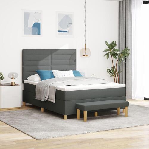 Box Spring Seng med Madras & Bænk Mørkegrå 140x200 cm Stof