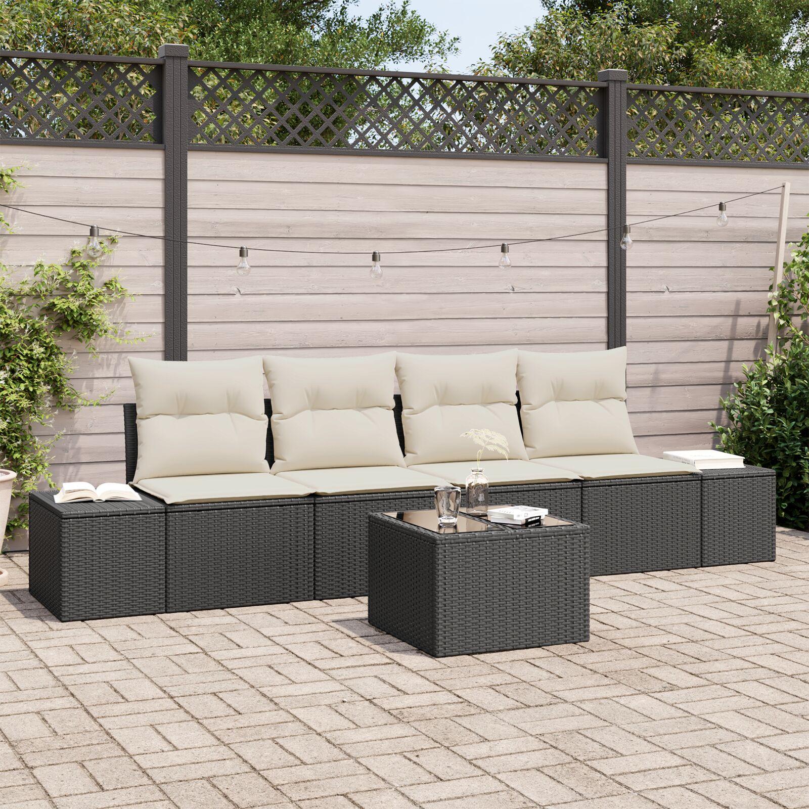 Havesofa Sæt med pude 5 stk Sort og Cream 55 x 55 x 37 cm