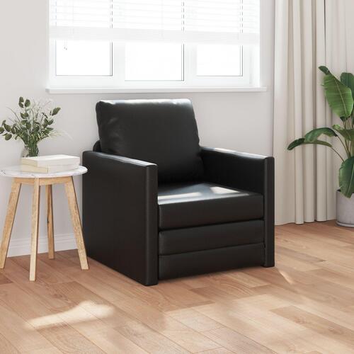 Floor Sofa Bed 2-i-1 Sort 74x77x81 cm Kunstlæder