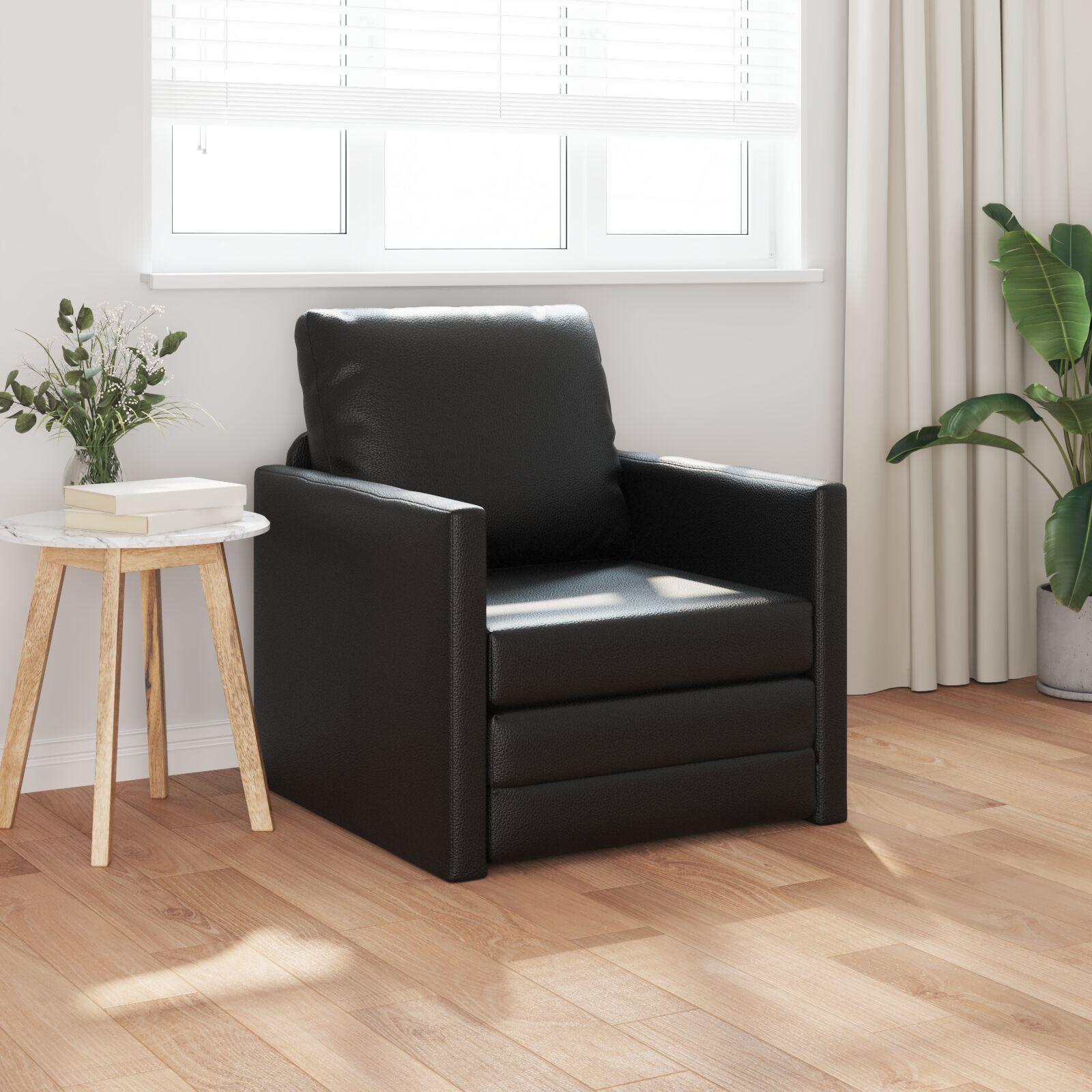 Floor Sofa Bed 2-i-1 Sort 74x77x81 cm Kunstlæder