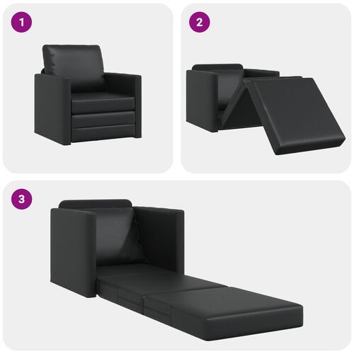 Floor Sofa Bed 2-i-1 Sort 74x77x81 cm Kunstlæder