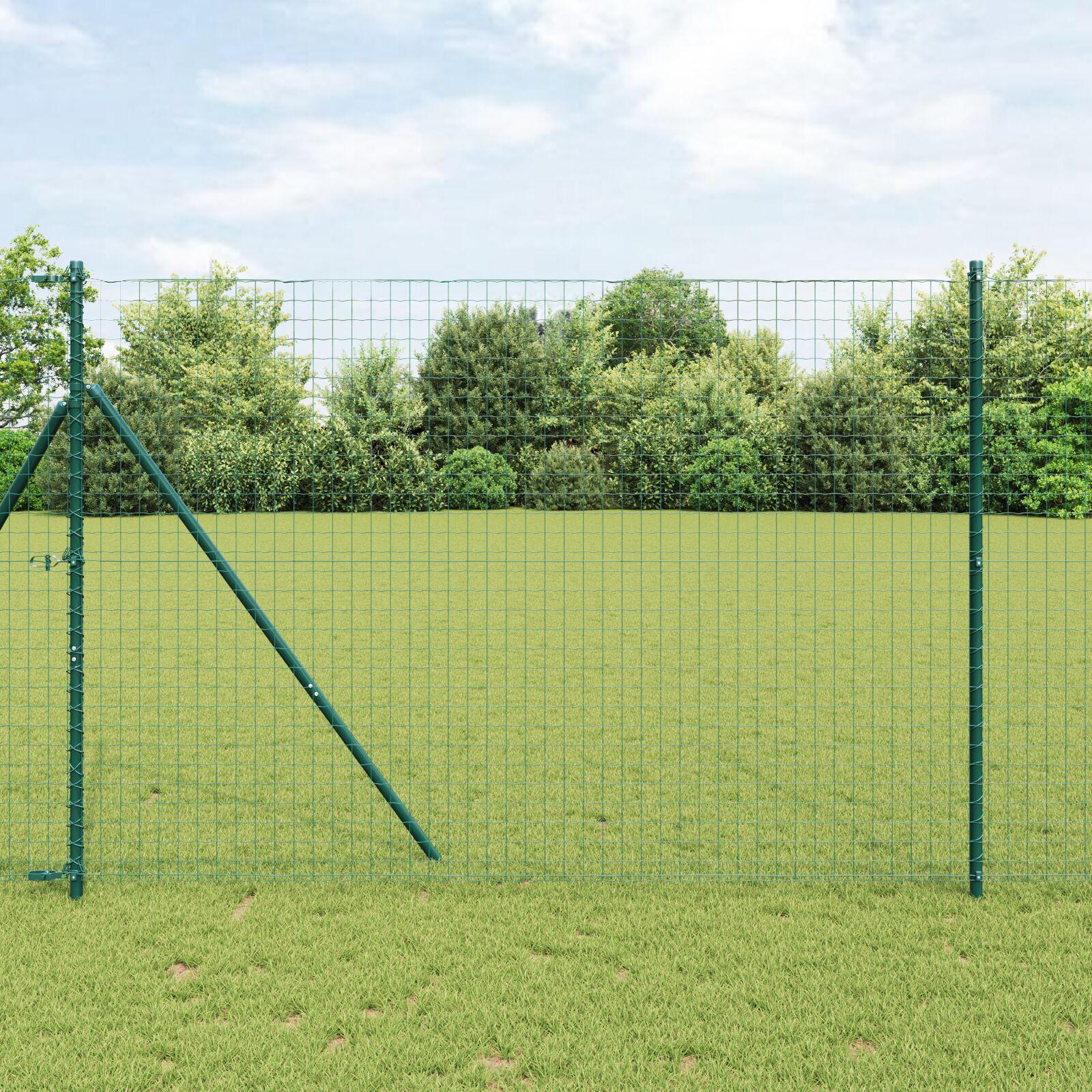 Hegnssøjler 7 stk Grøn Ø32mm 210 cm Galvaniseret stål