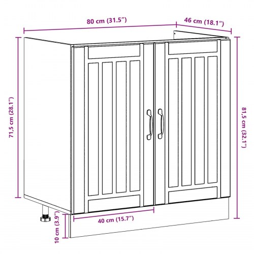 Køkkenskab 'Lucca' med dobbelte vaske - Gamle træ, Konstrueret træ