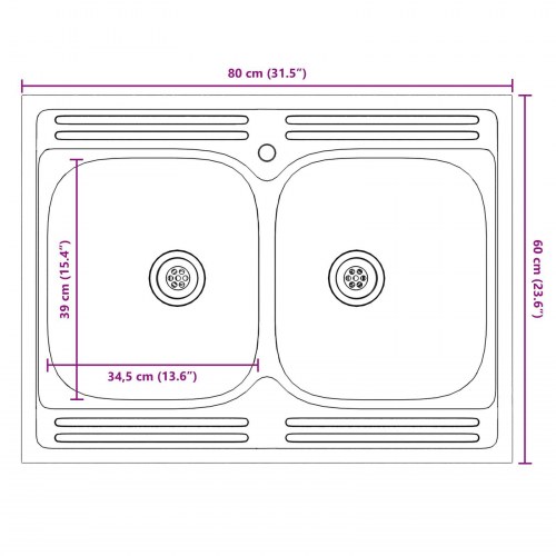 Køkkenskab 'Lucca' med dobbelte vaske - Gamle træ, Konstrueret træ