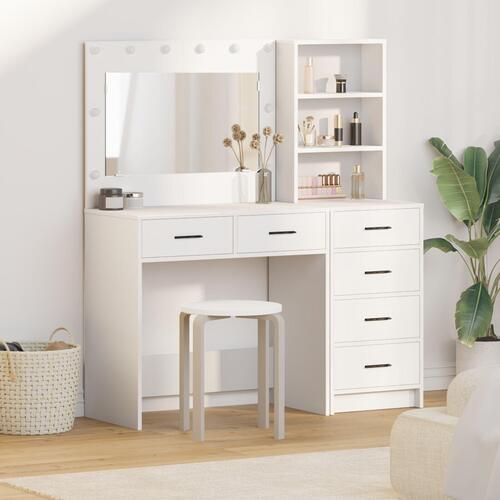 2 Delt Dressing Table Set med LED Hvid Ingenieret Træ