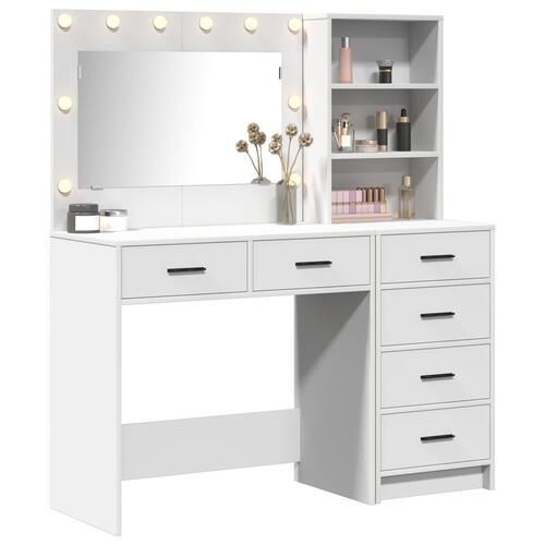 2 Delt Dressing Table Set med LED Hvid Ingenieret Træ