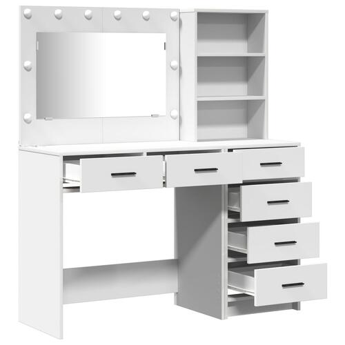 2 Delt Dressing Table Set med LED Hvid Ingenieret Træ