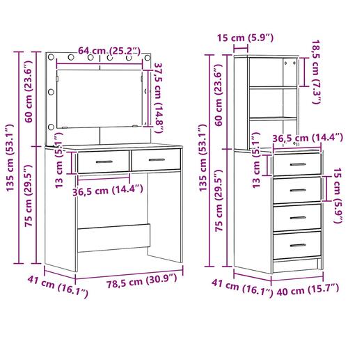 2 Delt Dressing Table Set med LED Hvid Ingenieret Træ