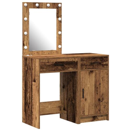 2-Piece Makeupbord Sæt med LED i Slidt Træ Finish