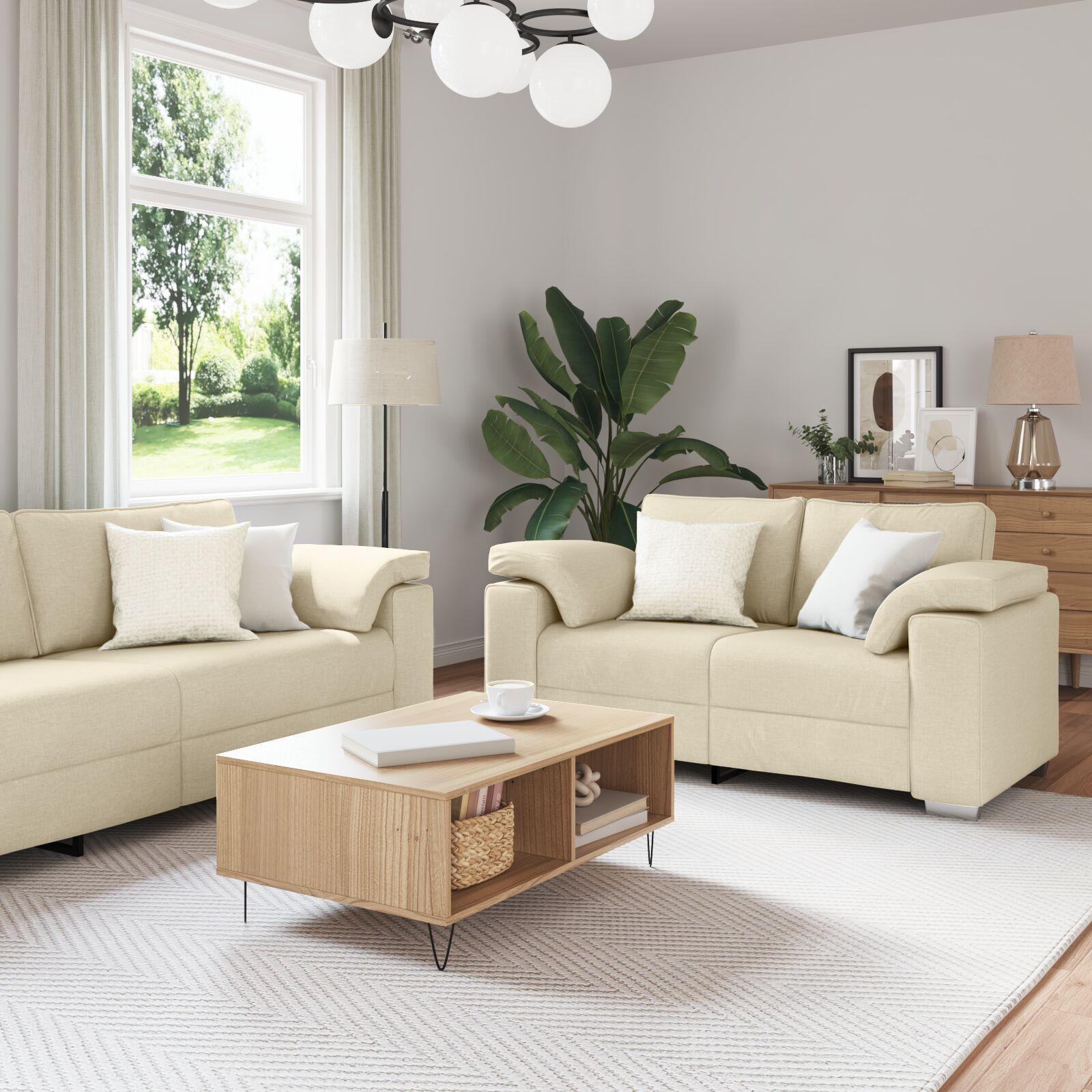 Sofa Sæt 2 stk Creme 219 x 77 x 82 cm Stof
