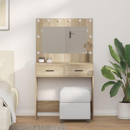 Makeupbord med LED-lys Sonoma egetræ 78.5x41x135 cm
