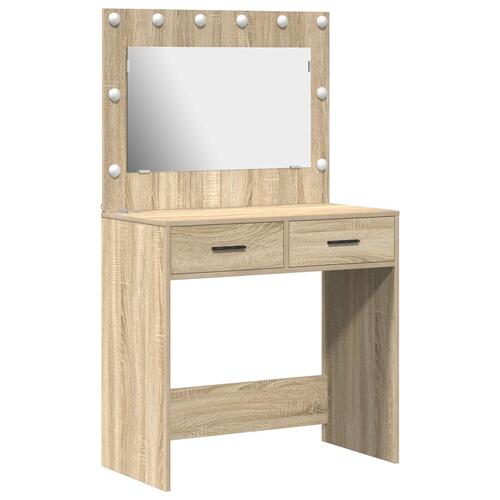 Makeupbord med LED-lys Sonoma egetræ 78.5x41x135 cm