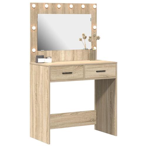 Makeupbord med LED-lys Sonoma egetræ 78.5x41x135 cm