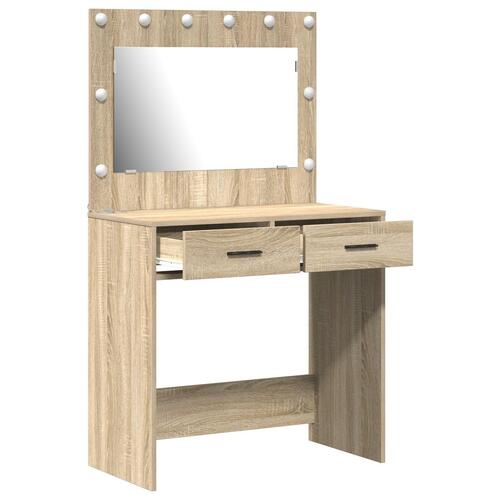 Makeupbord med LED-lys Sonoma egetræ 78.5x41x135 cm
