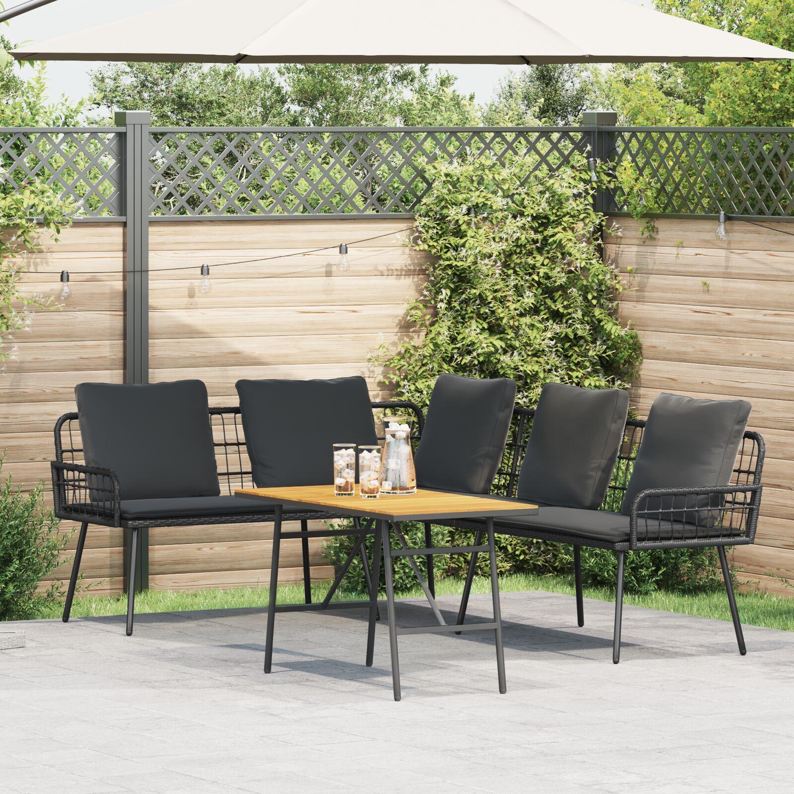 Havesofa-sæt i sort polyrattan med bord - 4 personer