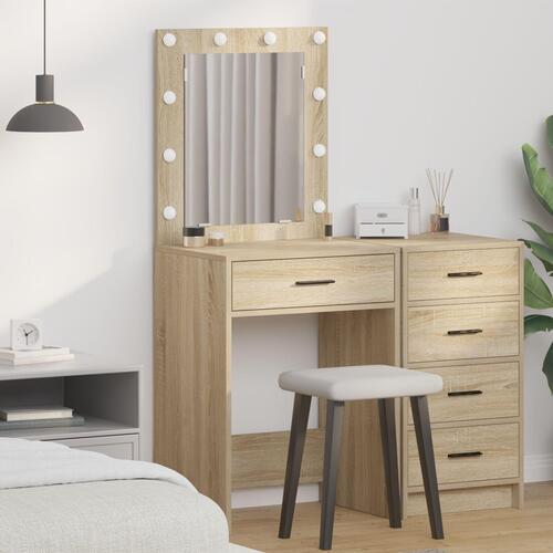 Sminkebord med LED-lys Sonoma Egetræ 50x41x135 cm