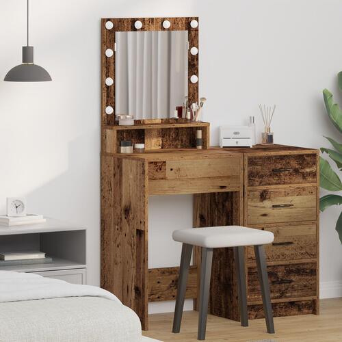 Makeup Bord med LED Lys - Gammel træ, 50x41x135 cm