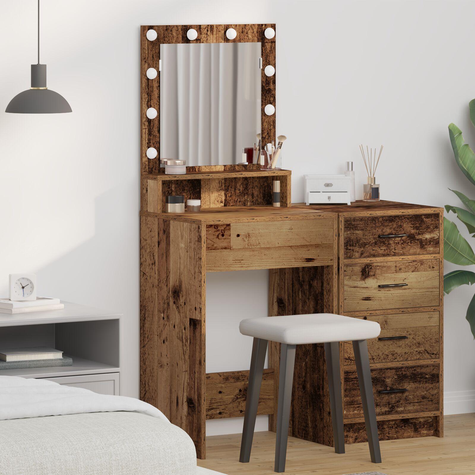Makeup Bord med LED Lys - Gammel træ, 50x41x135 cm