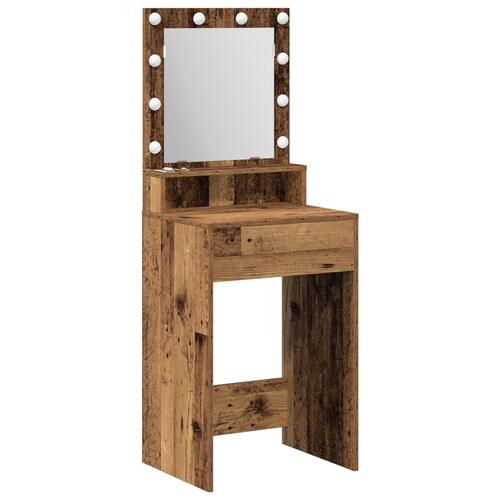 Makeup Bord med LED Lys - Gammel træ, 50x41x135 cm