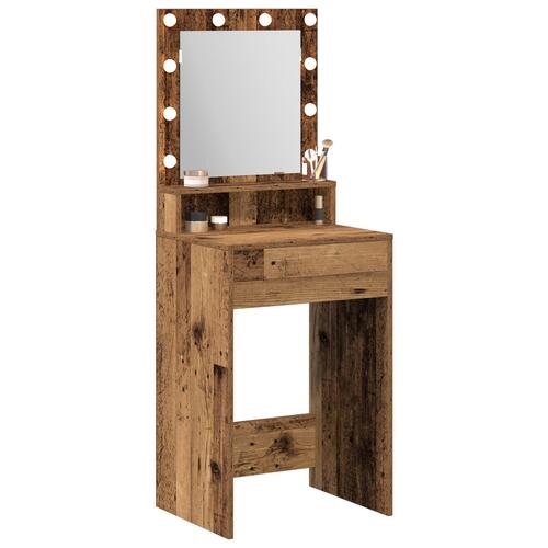 Makeup Bord med LED Lys - Gammel træ, 50x41x135 cm