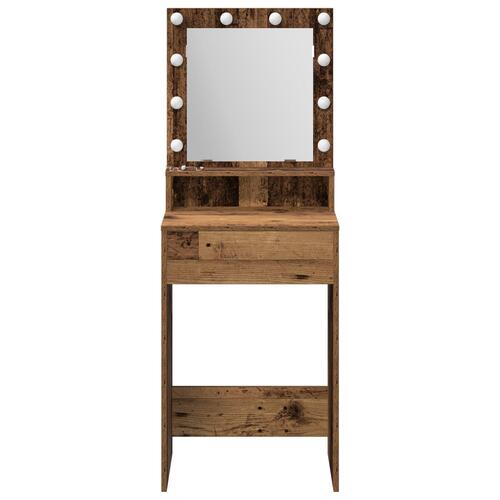 Makeup Bord med LED Lys - Gammel træ, 50x41x135 cm