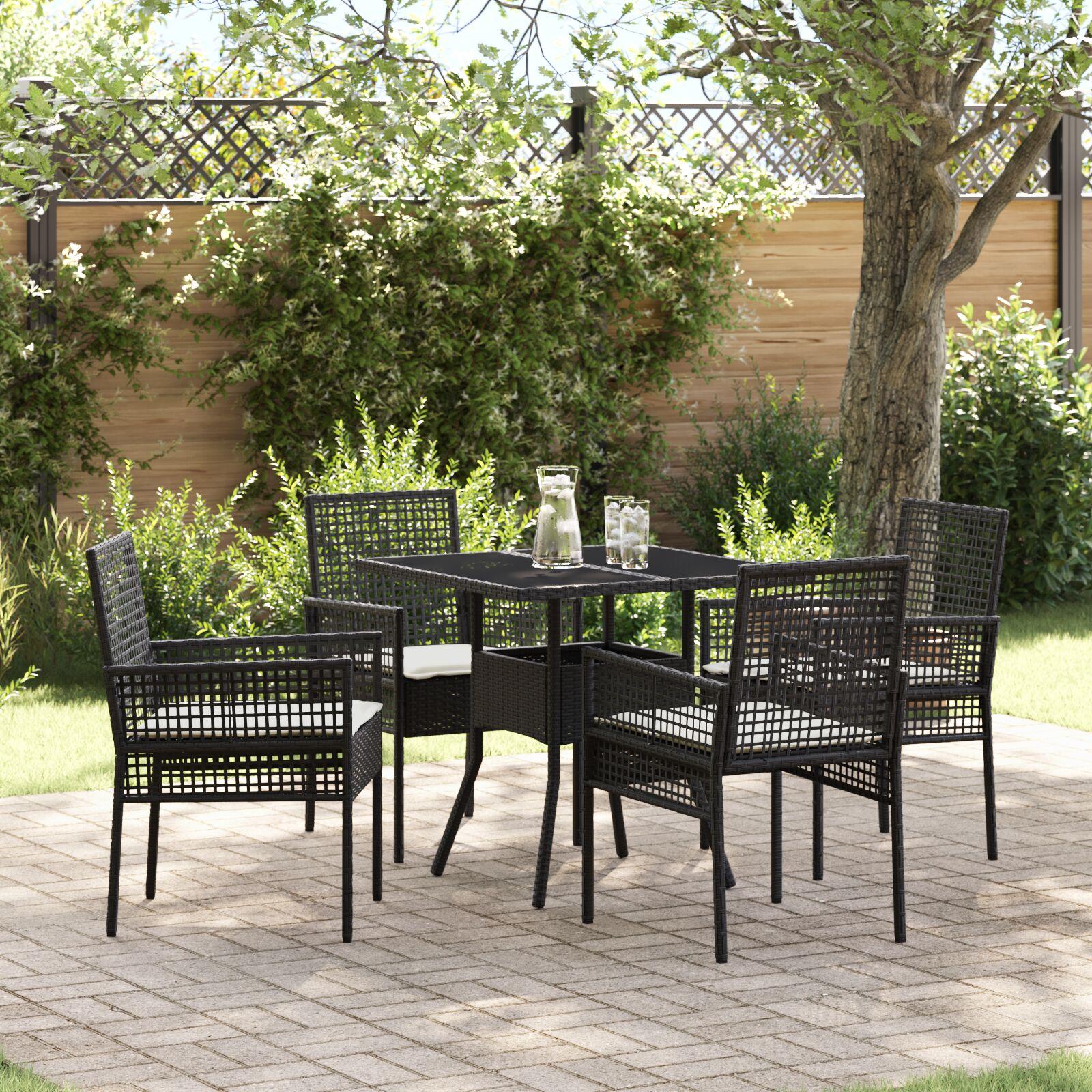 Have Spisebordssæt 5 stk Sort Poly rattan
