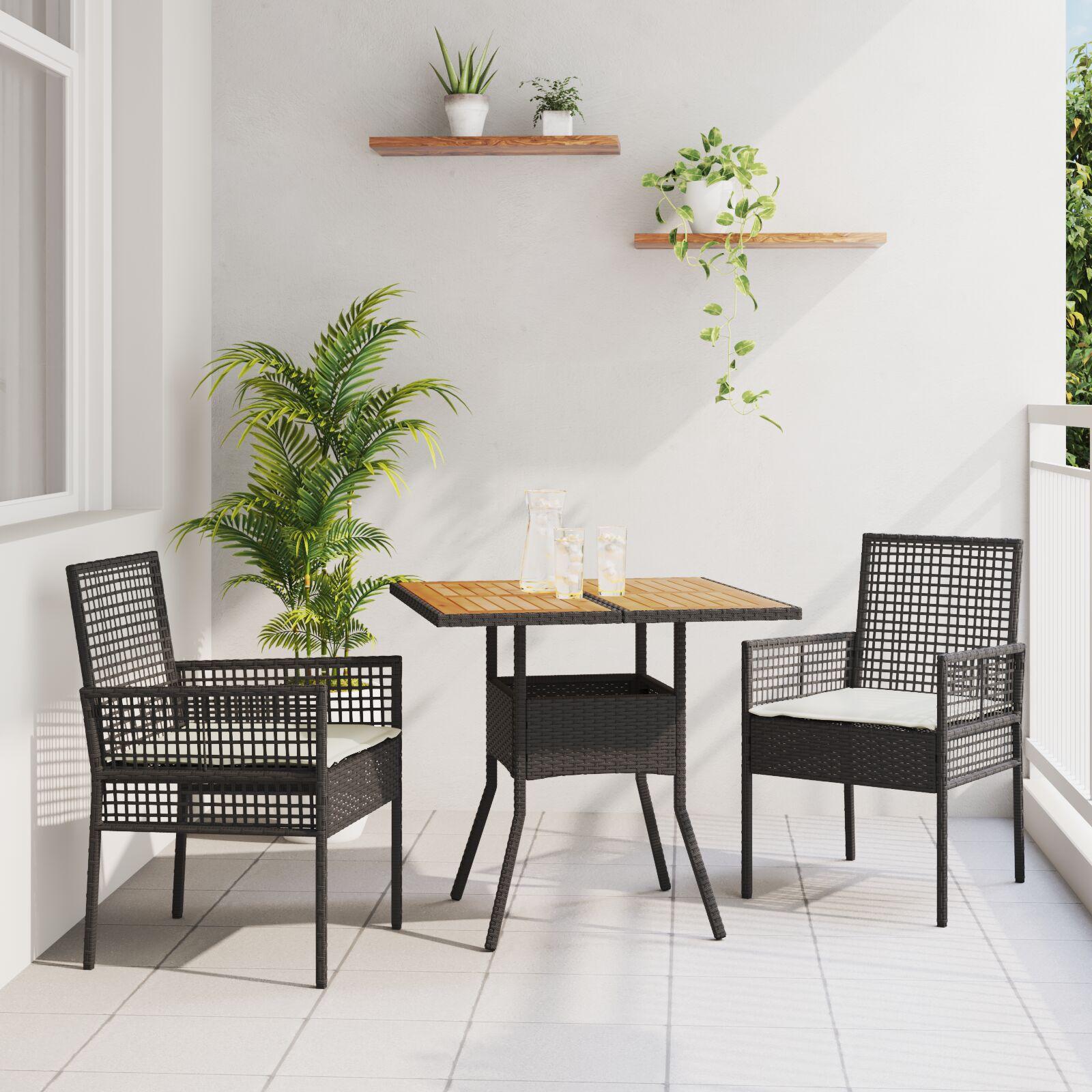 Have Spisebordssæt 3 stk Sort Poly rattan