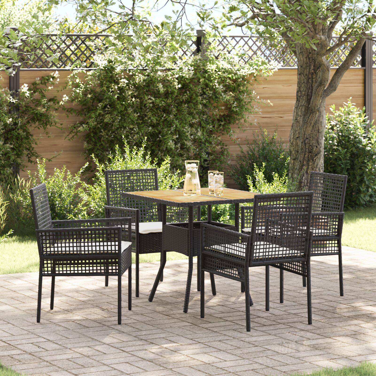 Have Spisebordssæt 5 stk Sort Poly rattan