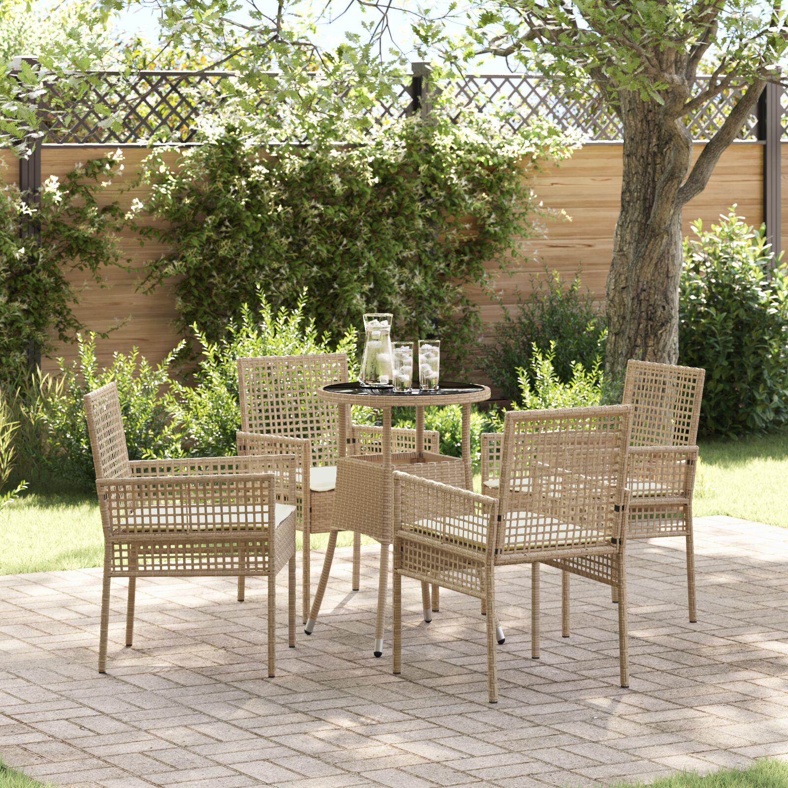 5-delte Have Spisesæt Beige Polyrattan