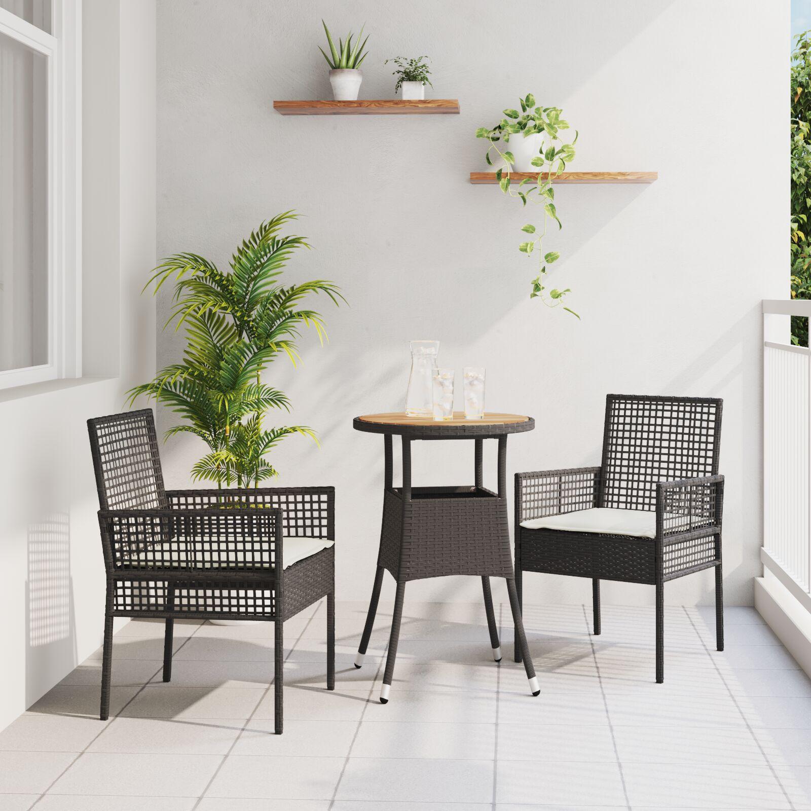 Have Spisebordssæt 3 stk Sort Poly rattan