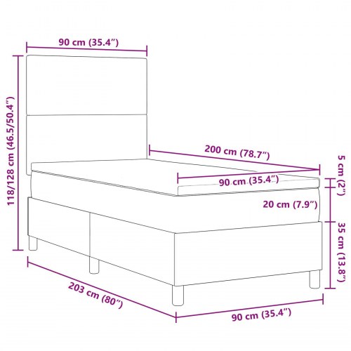 Box Spring Seng med Madras Mørkegrå 90x200 cm Kordfløjl