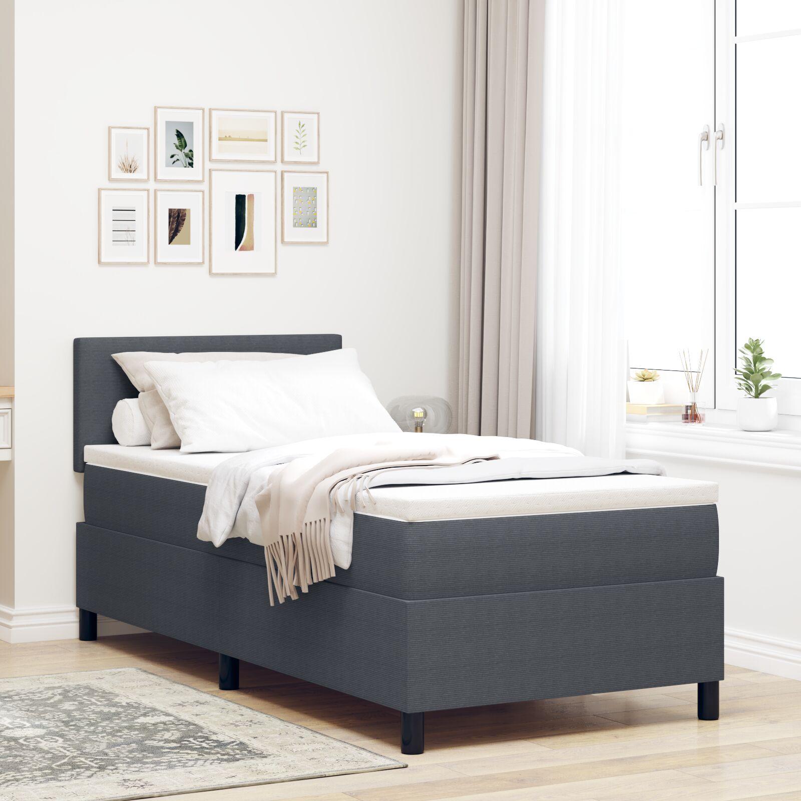 Box Spring Seng med Madras & LED Mørkegrå 90x200 cm Corduroy Stof
