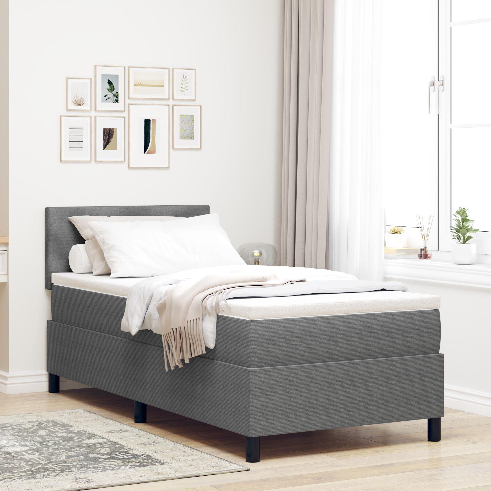vidaXL LED Box Spring Bed Lys Grå og Hvid 100 x 200 cm Velourstof