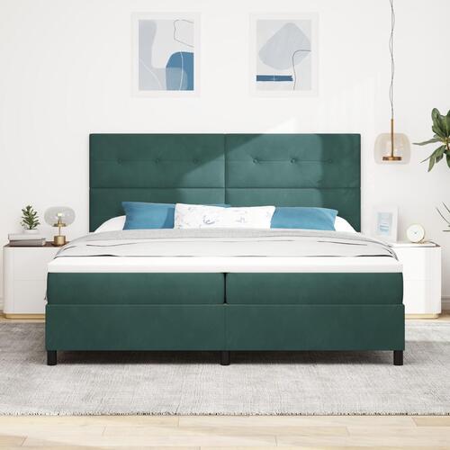 Box Spring Seng med madras Mørk Grøn 200x200 cm Fløjl