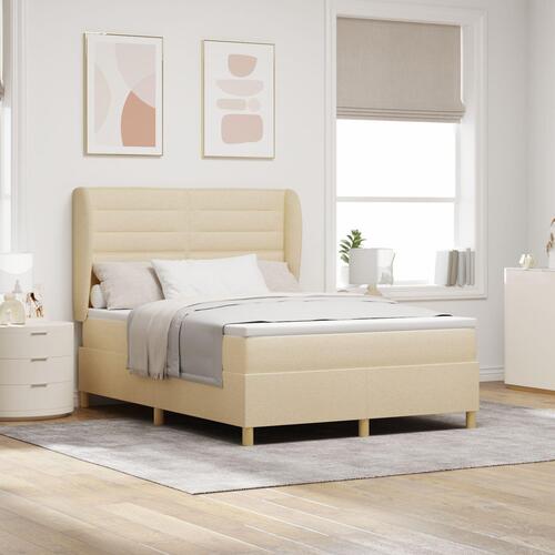 Boxmadras med madras Creme 140x190 cm Stof