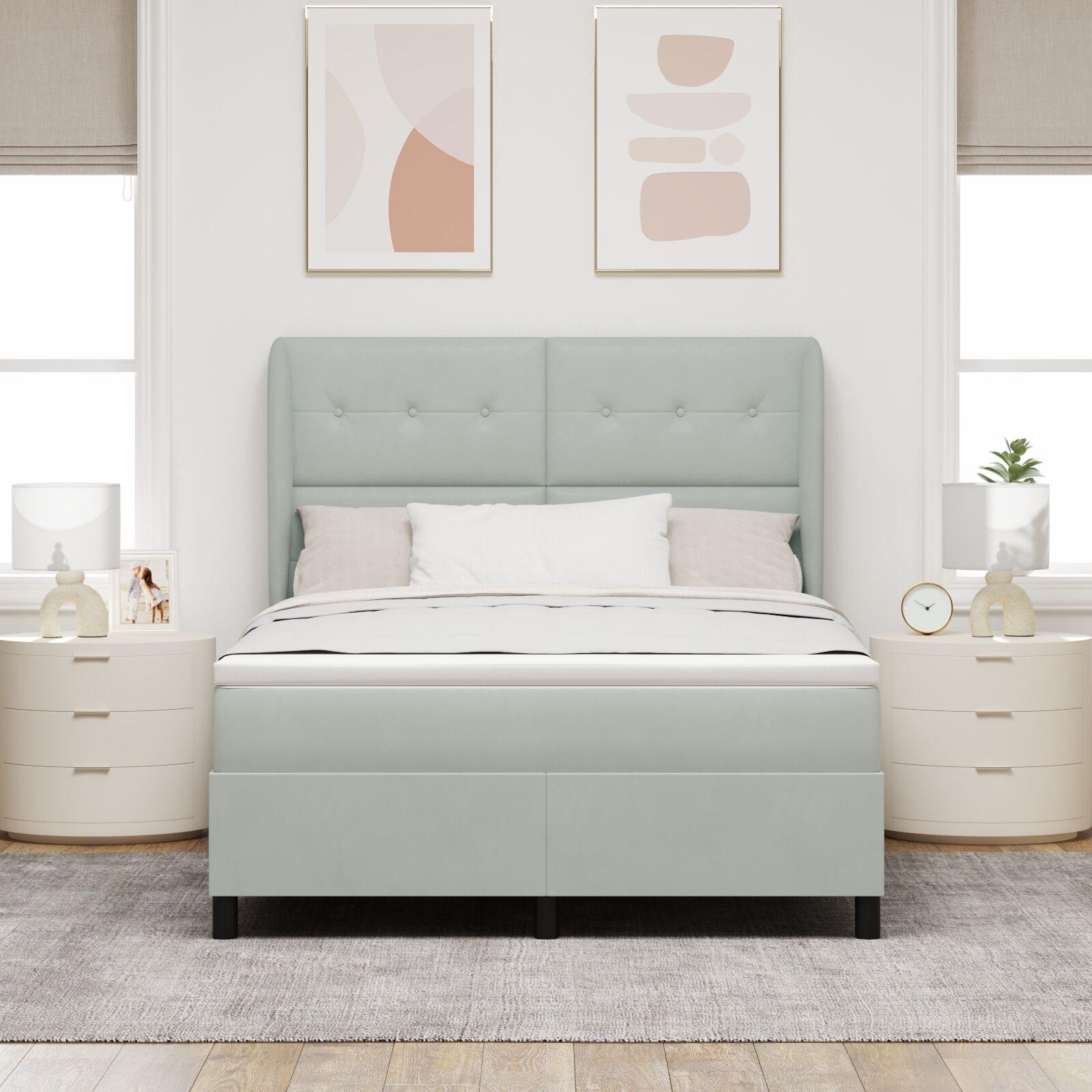 Kontinentalseng med madras Lysegrå 200 x 160 cm Polyester