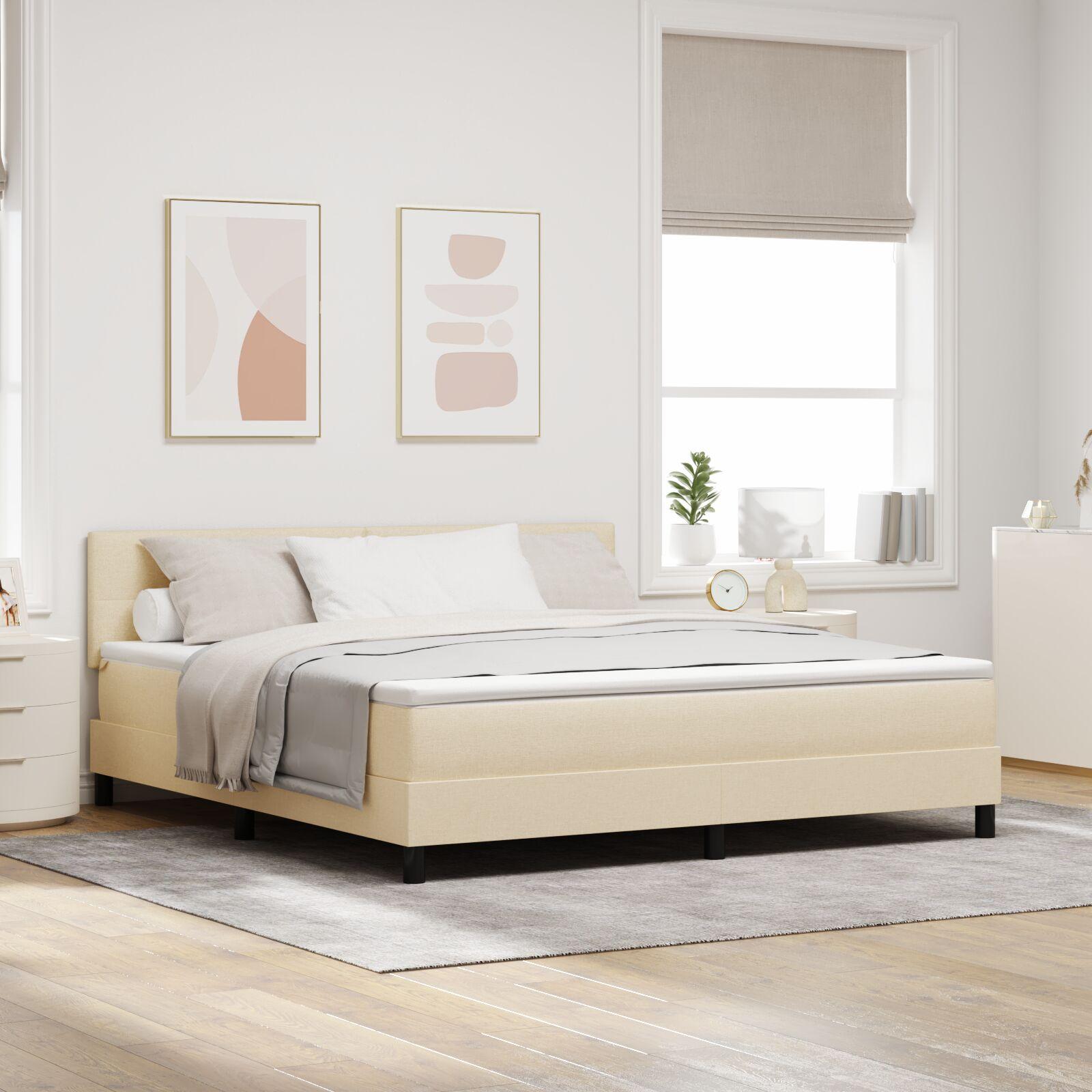 Box spring seng med madras med LED Creme 180 x 200 cm Stof